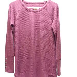 Chaser Ladies Long Sleeve Waffle Thermal Tunic Sweater Top Pullover Plum Size M